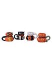 Transpac Pumpkin, Ghost, Cat and Owl Character 10 Ounce Dolomite Ceramic Halloween Coffee Mug Set of 4