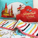 Silverlinen Official Harry Potter Wingardium Leviosa 100% Cotton 250 TC Bundle of Joy for Kids Room for Boys & Girls - King Bedsheet with Two Pillow Covers, Blanket & Cushion - Multicolour