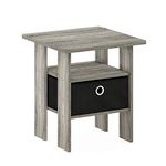 Furinno Andrey End Table, Side Table, Nightstand with Bin Drawer, French Oak/Black