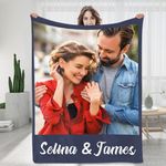 Custom Blanket with Photos Text Personalized Couples Gifts Photo Blankets Using My Own Photos Customized Picture Blankets for Kid Adult Friends Mother Father Christmas Birthday Gift (1 Photo W/Text)