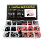 141 PCS O-Rings Rubber Seal Gasket Washers, 18 Sizes Fiber Faucet Washer Assortment Kit, Flat Round Spacer Washers, Plumbing and Taps Hose Insulation Rubber Washers & Auto Quick Repair, Black and Red