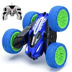 BEZGAR LED Remote Control Cars - 2.4GHz Double Sided Stunt Car, 360° Flips Rotating 4WD RC Car, Indoor & Outdoor Fun Rechargeable Toy Gifts for Boys Kids Girls, TD203MINI Blue