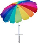 AMMSUN 7.5ft Heavy Duty HIGH Wind Beach Umbrella with sand anchor & Tilt Sun Shelter, UV 50+ Protection Outdoor Umbrellas Sunshade with Carry Bag for Patio Garden Pool Backyard Rainbow