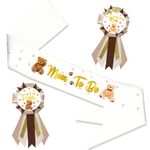 LXlucktim Teddy Bears Baby Shower Sash for Baby Shower, Mom to be Sash Brown Teddy Bear Theme Mom to Be & Daddy to Be Corsage Include Gold Glitter Letters Sash, Brown