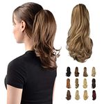 Sofeiyan 13" Ponytail Extension Long Curly Ponytail Clip in Claw Hair Extension Natural Looking Synthetic Hairpiece for Women,Brown & Blonde