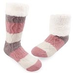 Slipper Socks, Fuzzy Soft Warm Socks Fluffy Stuffers Winter Slipper Scoks for Women Girls (Grey&Pink)