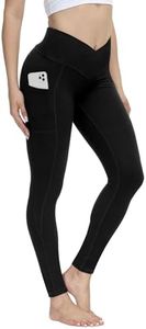 ALONG FIT Crossover Leggings for Women High Waisted Yoga Pants with Pockets for Athletic Running (Crossover Black, M)