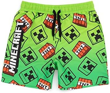 Minecraft Swim Shorts for Boys | Blue Green OR Green Creeper Options | Kids Teens Creeper Steve Alex TNT Explosive Characters Gamer Swimming Pants Trunks