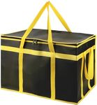 Bodaon Insulated Food Delivery Bag, XXXL Pizza Delivery Bags for Hot and Cold Food, Commercial, Large Capacity Reusable Warming Bag, Catering Cooler Bag for Catering (Black-Yellow Edge, 1Pk)
