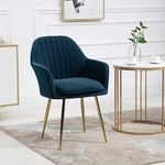 CHAIR DECOR Velvet Dining Chair | Premium Blue Accent Chair for Living Room | Modern Armchair in Velvet Fabric with Glossy Golden Legs | 1pc