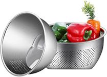 Joyoldelf Stainless Steel Rice Washing Bowl, Versatile 3-in-1 Colander and Kitchen Strainer with Side Drainers for Rice, Vegetables & Fruit Medium