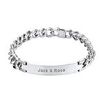 PROSTEEL Mens Bracelet, Personalised ID Bangle Engrave, 316L Stainless Steel Silver 23 CM (Send Gift Box)