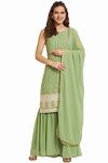 SHOPPING QUEEN Women's Georgette Straight Kurta Sharara Set with Dupatta (A504_Pista_2XL)