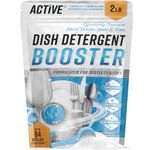 Dishwasher Detergent Booster Prewash Powder - ACTIVE Citric Acid Dishwashing Additive for Hard Water, Natural Dish Washer Shine & Rinse Aid, Lime Scale Remover for Cloudy Glassware - 64 Uses (900g)