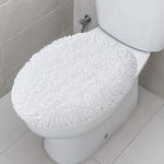 TREETONE Shaggy Chenille Bathroom Toilet Lid Cover, Ultra Soft Plush Seat Covers, Fluffy Absorbent, 19x21 Inches, Standard Toilet Lids for Bathroom Machine Wash & Dry, White