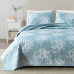 Great Bay Home Twin/Twin XL Coastal Quilt Bedding Set, Summer Coastal Quilt with Sham, Beach 2-Piece Reversible All Season Bedspread Quilt Set. Lightweight Nautical Quilted Coverlet.Ether Blue