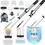 Electric Spin Scrubber, Dreazu IPX7 10-in-1 Bathroom Scrubber， Retractable Handle, 2-Speed Adjustable Shower Cleaner Brush for Bathroom, Bathtub, Kitchen, Tile Floors-White