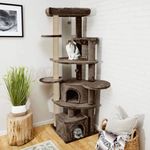 PURRWAY Multisory Playing Activity Kitten Cat Tree - Soft Fur Fabric | Furry Balls | Condos | Top Bed | Scratching Posts | Jute Rope | for Adult Cats & Kittens (Height 80 Inch) (Brown - FURR-92)