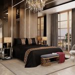 Stoa Paris Satin Bedsheet for Double Bed (228 cm x 254 cm) with 2 Pillow Covers, 300TC Premium Bedding Set, Aesthetic Bedsheets, Wedding Gift for Couples, Versailles - Black-Gold
