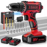 KELNOW Cordless Drill, 20V Drill Set, 2 Batteries 2000mAh Electric Screwdriver, 42Nm Power Tools Electric Drill Driver, 25+1 Torque, 2 Speed, LED Light, 24 Accessories Battery Combi Drill Kit for DIY