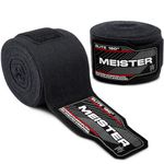 Meister ELITE 180" Adult Hand Wraps for MMA & Boxing (Pair) - Black