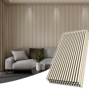 Elvone 2PCS Wood Wall Panels, 3D Fluted Sound Absorbing Slat Wall Paneling in Oak, Wood Finish Sound Proof for Wall and Ceiling 47.2" x23.6"/ Sheet