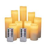 HANZIM LED Candles,Flameless Candles Φ 2.2" x H 4"/5"/6"/7''/8''/9'' Real Wax Battery Candle Pillars, 10 Key Remote Control with 24 Hour Timer Function (Ivory) (1 * 9)