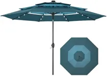 PHI VILLA 10ft Patio Umbrella with Solar Lights, Outdoor 3 Tier Vented Large Market Table Umbrella with 8 Sturdy Ribs and 1.5" Umbrellla Pole for Lawn Poolside Garden Terrace, Peacock Blue & Cerulean