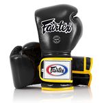 Fairtex BGV9 Muay Thai for Professional Boxers & Trainers |Mexican Style Glove for Hard Hitters | MMA Gloves for Martial Arts|Light Weight & Shock Absorbent 16 oz Boxing Gloves-Black/Yellow Piping