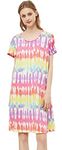 CHUNG Women Cotton Nightgown Casual Print Sleep Dress S-XL Shirt Tee Short Sleeve Sleepwear,TieDied Rainbow-S