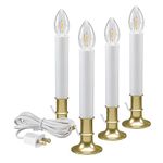 Xodus Innovations AC1120B-4 Electric Plug-in 8.25 inch Flameless Window Candle with Dusk to Dawn Light Sensor Timer, White Candle with Brass Base Pack of 4