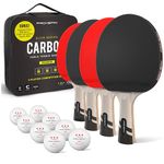 PRO SPIN Ping Pong Bats | Carbon Table Tennis Bats 4-Player Set with Elite Series 3-Star Ping Pong Balls | Premium 7-Ply Blade, Premium Rubber, 2.0mm Sponge & Rubber Protector Case