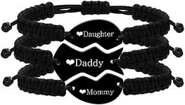 3 Pcs Back to School Mommy Daddy Daughter Stainless Steel Puzzle Heart Wrap Strand Black String Family Bracelets Set Y4121