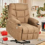 YITAHOME Electric Power Lift Recliner Chair for Elderly, Fabric Recliner Chair with Massage and Heat, Spacious Seat, USB Ports, Cup Holders, Side Pockets, Remote Control (Brown)