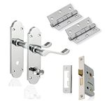 XFORT Chrome Elegance Range Polished Chrome Richmond Bathroom Pack, Complete Set with Bathroom Handles, 65mm Mortice Bathroom Lock and 75mm Ball Bearing Hinges, for Internal Wooden Doors