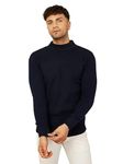 Kvetoo Men High Neck Full Sleeve Winter Woolen Sweater Navy Bluee Size XL