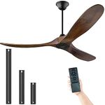 Ceiling Fan without Lights, 52" Wood Ceiling Fans with Remote, Outdoor Ceiling Fan for Patio, Damp Rated 3 Blade Large Airflow Indoor Outdoor Commercial Ceiling Fan for Exterior House Porch Gazebo