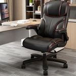 Executive Desk Chair, Sucrever Big and Tall Home Office Chairs for Heavy People 400lbs Wide Seat, High Back Large Executive Office Chair with Adjustable Flip up Arms, Black Leather Computer Desk Chair
