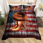 American Flag Western Decor Bedding Set for Kids Boys Girls Wild West Cowboy Comforter Cover Set King Rodeo Cowboy Duvet Cover Bedroom Decor Grunge Design Bedspread Cover Bedding Collection 3Pcs