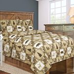 Home Beyond & HB design - 3-Piece Bedspread Quilt Set Queen Size, 1 Quilt and 2 Pillow Shams, Cabin Life Style Coverlet Set with Moose Bear Tree Design, Soft Lightweight Microfiber, Olive Green