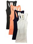 Zenana Outfitters 4 Pack Womens Basic Ribbed Racerback Tank Top (Large, Navy, Charcoal, Fuzzy Orange, White)