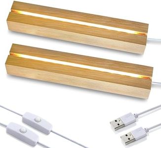 ZEERSHEE 2 Pcs 9.4 Inch Wooden Rectangle LED Light Display Pedestal for Acrylic and Plexiglass Crystal Glass Resin Night LED Light Lamp Base with USB Switch(Warm Light)