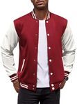 COOFANDY Mens Baseball Varsity Jacket Snap Closure Varsity Letterman Jacket Basketball Jackets Burgundy XX-Large