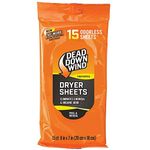 Dead Down Wind Dryer Sheets | 15 Odorless Sheets | Odor Eliminator for Hunting Gear + Hunting Accessories | Anti-Static, Biodegradable Unscented Sheets | 1 Resealable Package