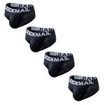 JOCKMAIL 4pcs/Pack Mens Underwear Briefs Mesh Low Waist Comfortable Soft Briefs Underpants (M, 4BLACK)