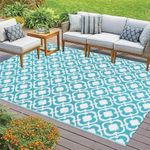 SHACOS Waterproof Outdoor Rug for Garden 150 x 240 cm Reversible Mat Plastic Straw Rug Picnic Blanket UV Resistant RV Camping Rug Garden Patio Rug Outdoor Rug for Balcony Deck BBQ Beach (Blue Green)