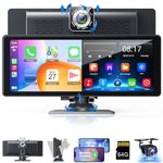 Portable Wireless Carplay& Android Auto Car Screen,10.26 Inch IPS Touchscreen with 4K Dashcam and HD Back-up Camera Support Bluetooth/Siri/Google/GPS/Mirror-Link, Double Din with 64G TF Card Included