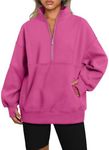 AUTOMET Women's Half Zip Oversized Sweatshirts Fleece Pullover Long Hoodies Casual Mock Turtleneck Sweaters with Pockets HotPink M