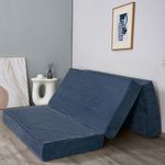 MAXYOYO Folding Corduroy Mattress, Tri Fold Floor Mattress 15cm thick with Washable Cover,Foldable in Three,Space-Saving for Guest (Bluestone, Single)