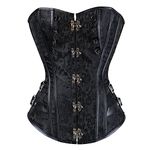 Grebrafan Sexy Steampunk Jacquard Corset Faux Leather Studded Overbust Bustier (US(6-8) M, Black)
